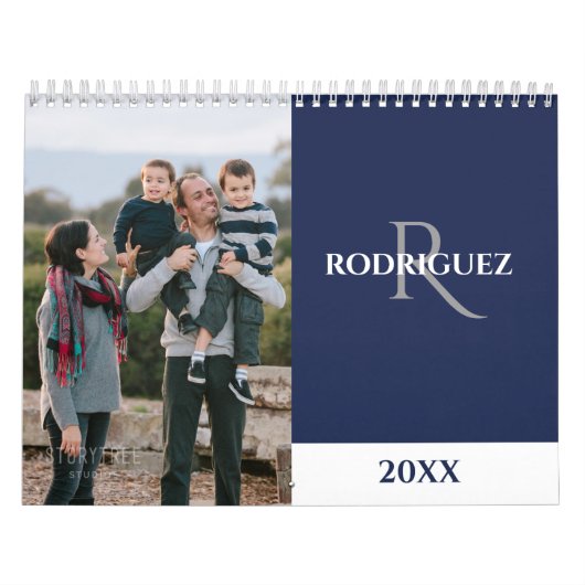 Custom Monogram Spanish Navy Blue Photo Kalender (Titelbild)