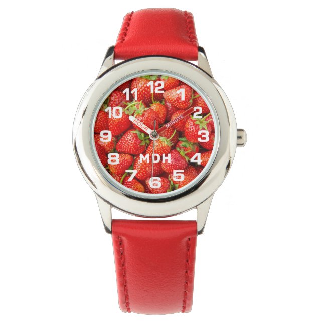 Custom Monogram Strawberries Watch Armbanduhr (Vorderseite)