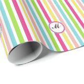 Custom Monogram Striped farbenfrohe rosa Initialen Geschenkpapier (Rolleneckpunkt)