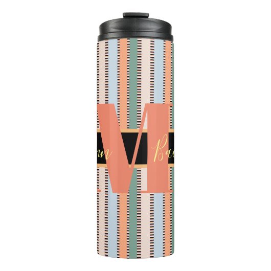 Custom Monogram Striping Wedding Bridesmaid Thermosbecher (Vorderseite)