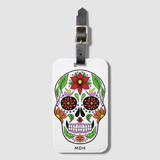 Custom Monogram Sugar Skull Gepäckanhänger (Vorderseite Vertikal)