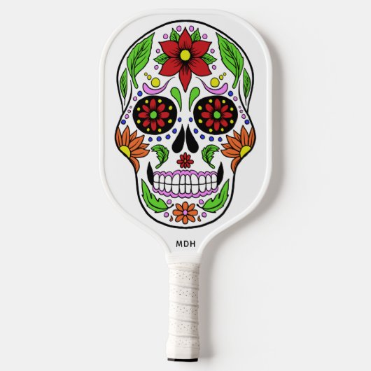 Custom Monogram Sugar Skull Pickleball Schläger (Rückseite)