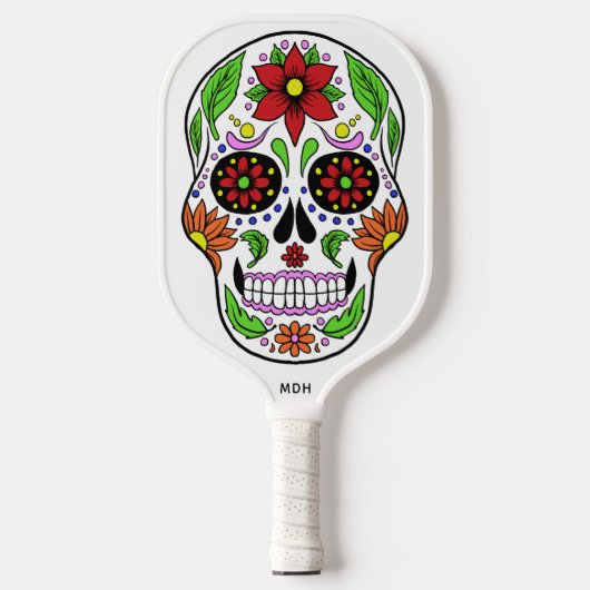 Custom Monogram Sugar Skull Pickleball Schläger (Vorderseite)