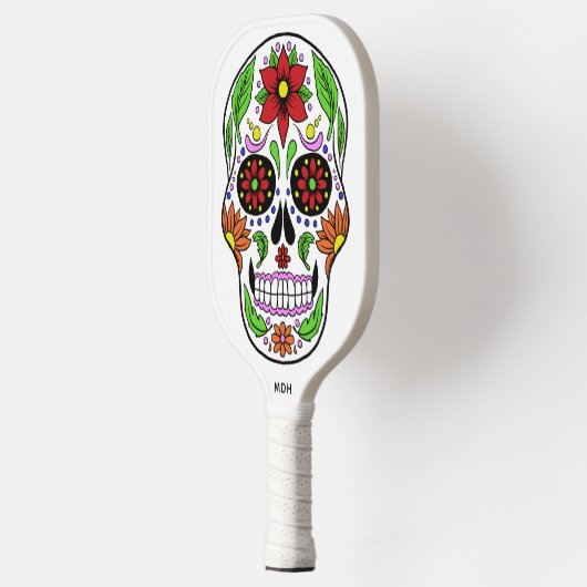 Custom Monogram Sugar Skull Pickleball Schläger (Links)