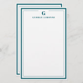 Custom Monogram Teal Blue Border Stationery  Briefpapier (Vorne/Hinten)