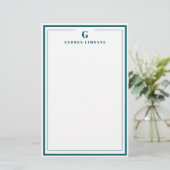 Custom Monogram Teal Blue Border Stationery Briefpapier (Stehend Vorderseite)