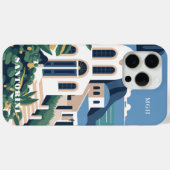 Custom Monogram & Text Santorini Griechenland Case-Mate iPhone Hülle (Rückseite (Horizontal))