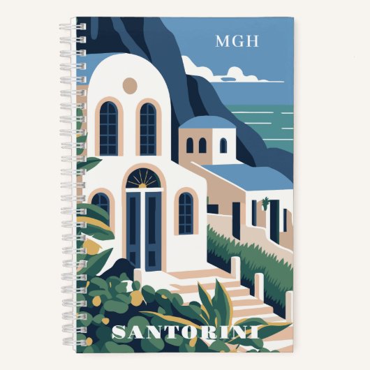 Custom Monogram & Text Santorini Griechenland Notizblock (Vorderseite)