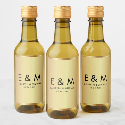 Custom Monogram Text Save the Date Elegant Gold Weinetikett (Flaschen)