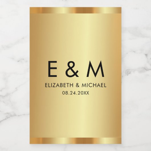 Custom Monogram Text Save the Date Elegant Gold Weinetikett (Einzelnes Label)
