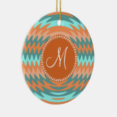 Custom Monogram Tribal Coral Aqua Ripples Waves Keramikornament (Rechts)