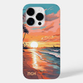 Custom Monogram Tropical Beach Sunset Case-Mate iPhone Hülle (Rückseite)