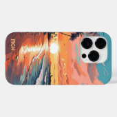 Custom Monogram Tropical Beach Sunset Case-Mate iPhone Hülle (Rückseite (Horizontal))