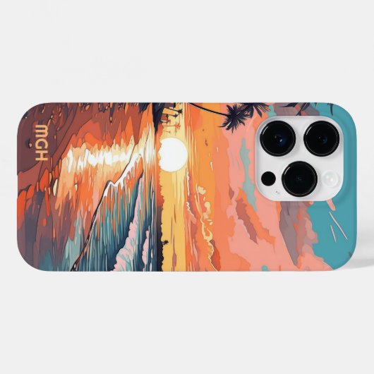 Custom Monogram Tropical Beach Sunset Case-Mate iPhone Hülle (Rückseite (Horizontal))