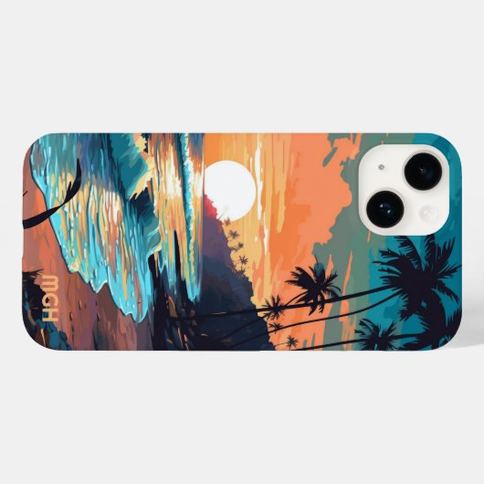 Custom Monogram Tropical Beach Sunset Case-Mate iPhone Hülle (Rückseite (Horizontal))