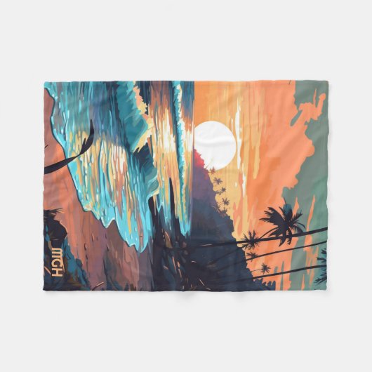 Custom Monogram Tropical Beach Sunset Fleecedecke (Vorderseite (Horizontal))