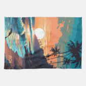 Custom Monogram Tropical Beach Sunset Geschirrtuch (Horizontal)