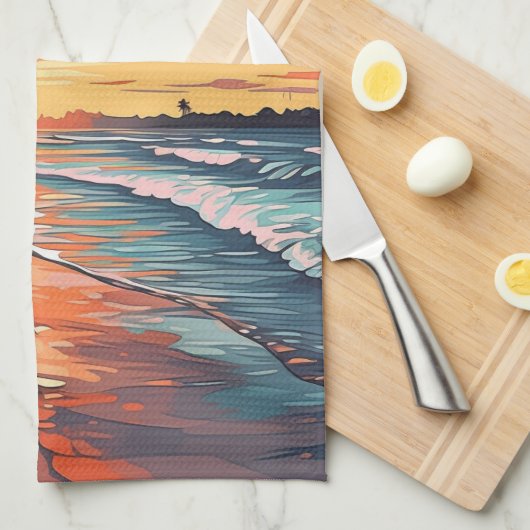 Custom Monogram Tropical Beach Sunset Geschirrtuch (Viertel Falte)