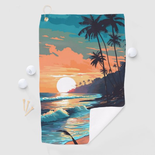 Custom Monogram Tropical Beach Sunset Golfhandtuch (Insitu)