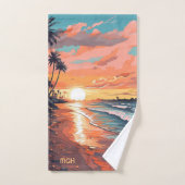 Custom Monogram Tropical Beach Sunset Handtuch (Handtuch)
