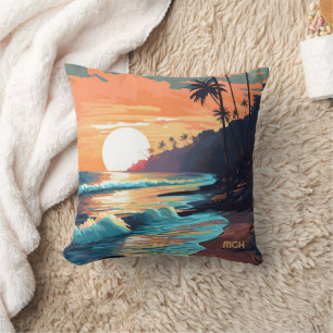Custom Monogram Tropical Beach Sunset Kissen