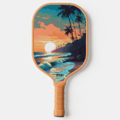 Custom Monogram Tropical Beach Sunset Pickleball Schläger (Rückseite)