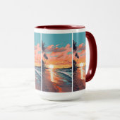 Custom Monogram Tropical Beach Sunset Tasse (VorderseiteRechts)