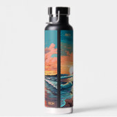 Custom Monogram Tropical Beach Sunset Trinkflasche (Rechts)