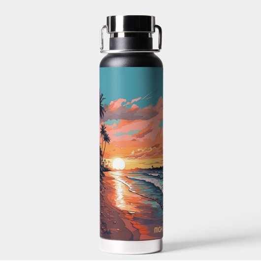 Custom Monogram Tropical Beach Sunset Trinkflasche (Rückseite)