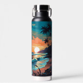 Custom Monogram Tropical Beach Sunset Trinkflasche (Vorne)