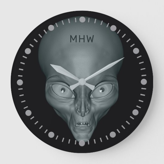Custom monogram UFO Alien wall clocks Große Wanduhr (Vorderseite)
