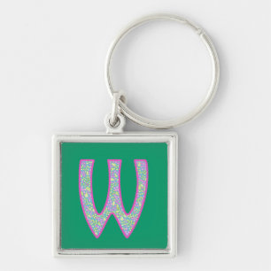 Custom Monogram W Schlüsselanhänger, Ditsy Floral Schlüsselanhänger
