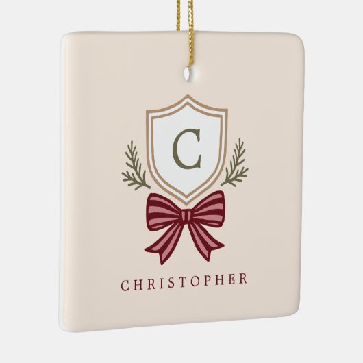 Custom Monogram Wappen Bow Christmas Keramikornament (Rechts)