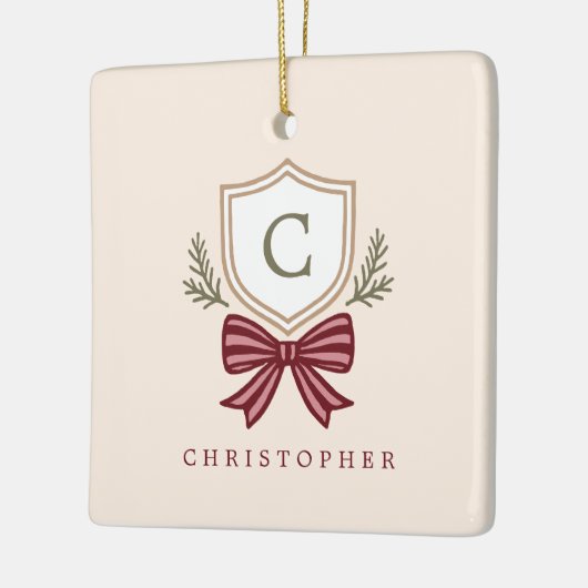 Custom Monogram Wappen Bow Christmas Keramikornament (Links)