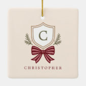 Custom Monogram Wappen Bow Christmas Keramikornament (Rückseite)