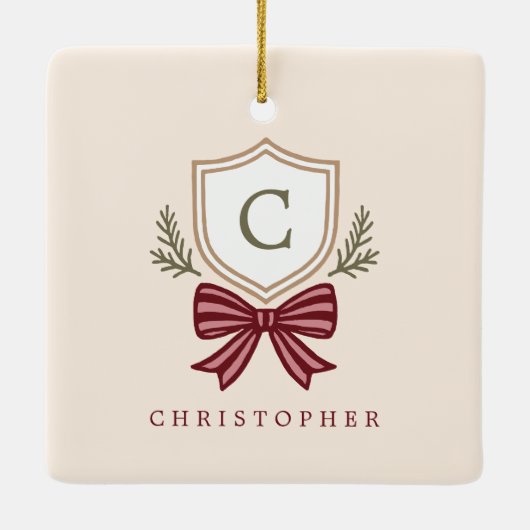 Custom Monogram Wappen Bow Christmas Keramikornament (Rückseite)