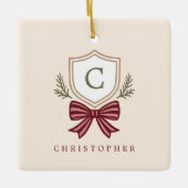 Custom Monogram Wappen Bow Christmas Keramikornament (Vorderseite)
