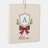 Custom Monogram Wappen Bow Christmas Keramikornament (Rechts)