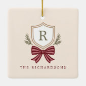 Custom Monogram Wappen Bow Christmas Keramikornament (Rückseite)