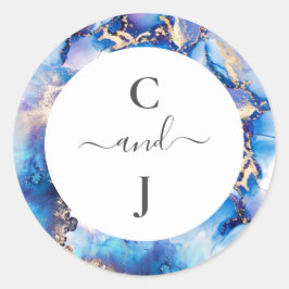 Custom Monogram Watercolor Wedding Runder Aufkleber