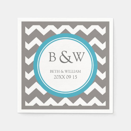 Custom Monogram Wedding Napkin Aquamarin Grau Zick Serviette (Vorderseite)