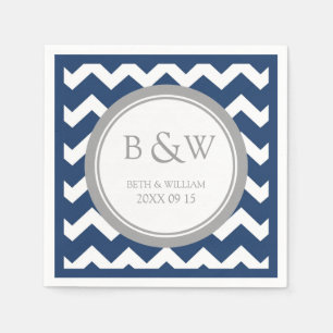 Custom Monogram Wedding Napkin Blue Gray Zickzack Serviette