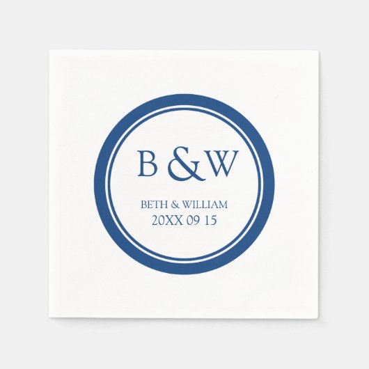 Custom Monogram Wedding Napkin Blue Serviette (Vorderseite)
