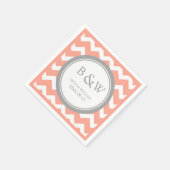 Custom Monogram Wedding Napkin Coral Gray Zickzack Serviette (Ecke)