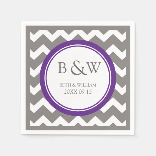 Custom Monogram Wedding Napkin Pum Gray Zickzack Serviette (Vorderseite)