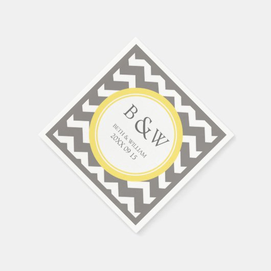 Custom Monogram Wedding Napkin Yellow Gray Zickzac Serviette (Ecke)
