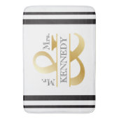 Custom Monogram Wedding Schwarz-weiß Gold Badematte (Vorderseite Vertikal)