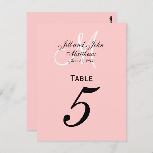 Custom Monogram Wedding Tischnummer Pink (Vorne/Hinten)