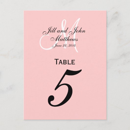 Custom Monogram Wedding Tischnummer Pink (Vorderseite)