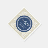 Custom Monogram Wedkin Beige Blue Damask Serviette (Ecke)